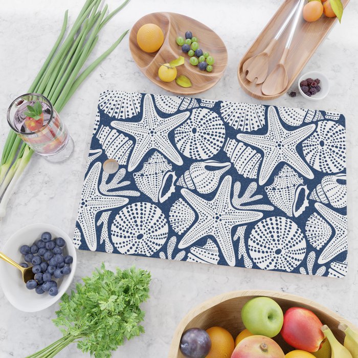 Ocean Floor Nautical Shells Navy Blue Cutting Board Gallery Image 2
