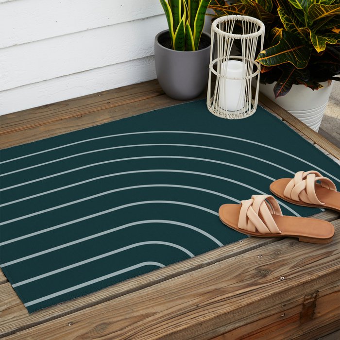 Minimal Arch XXXVIII Dark Teal Green Modern Geometric Lines Outdoor Rug Gallery Image 2