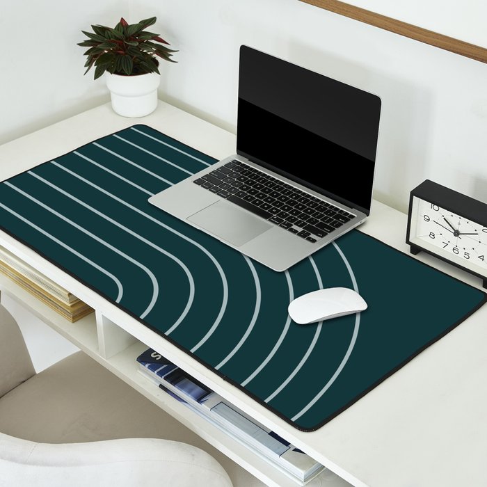 Minimal Arch XXXVIII Dark Teal Green Modern Geometric Lines Desk Mat Gallery Image 2