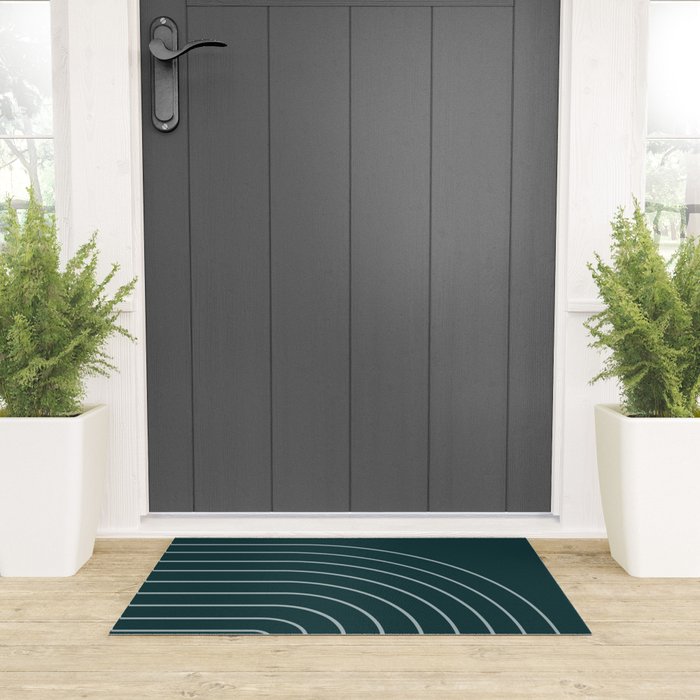 Minimal Arch XXXVIII Dark Teal Green Modern Geometric Lines Welcome Mat Gallery Image 3