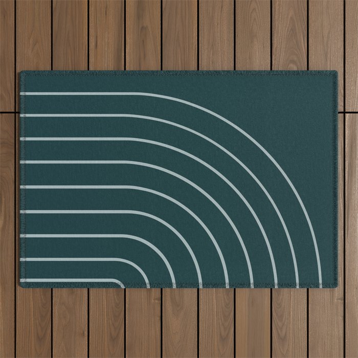 Minimal Arch XXXVIII Dark Teal Green Modern Geometric Lines Outdoor Rug Gallery Image 1