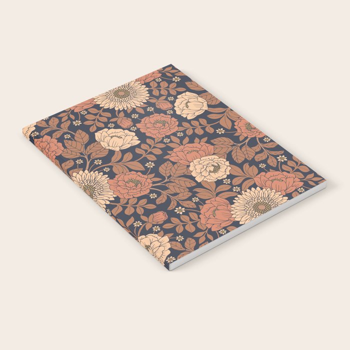 Peach, Dusty Rose, Mauve & Blue-Gray Floral Pattern Notebook Gallery Image 1
