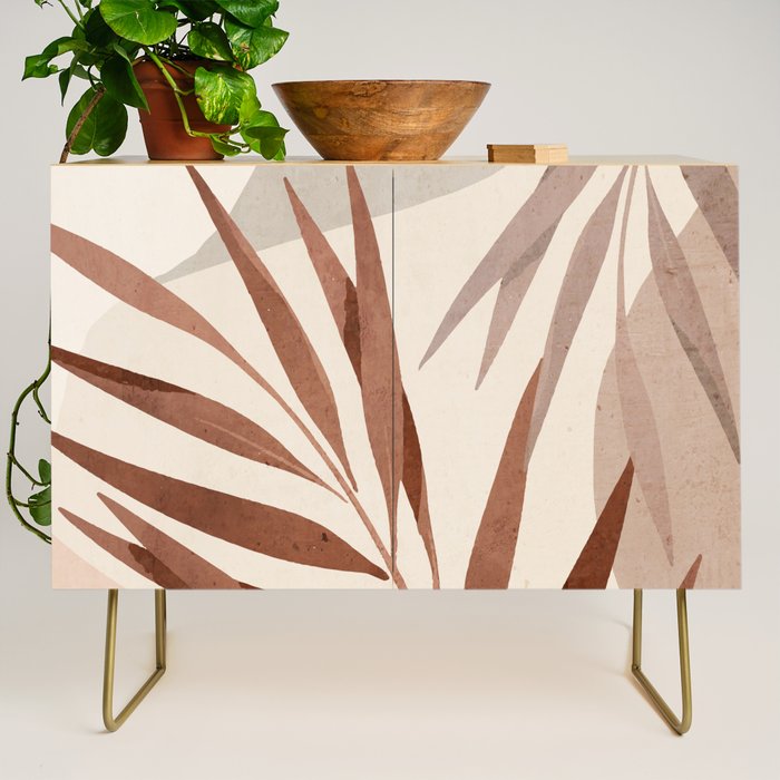 Minimal Abstract Art Tropical Leaf Credenza Gallery Image 1
