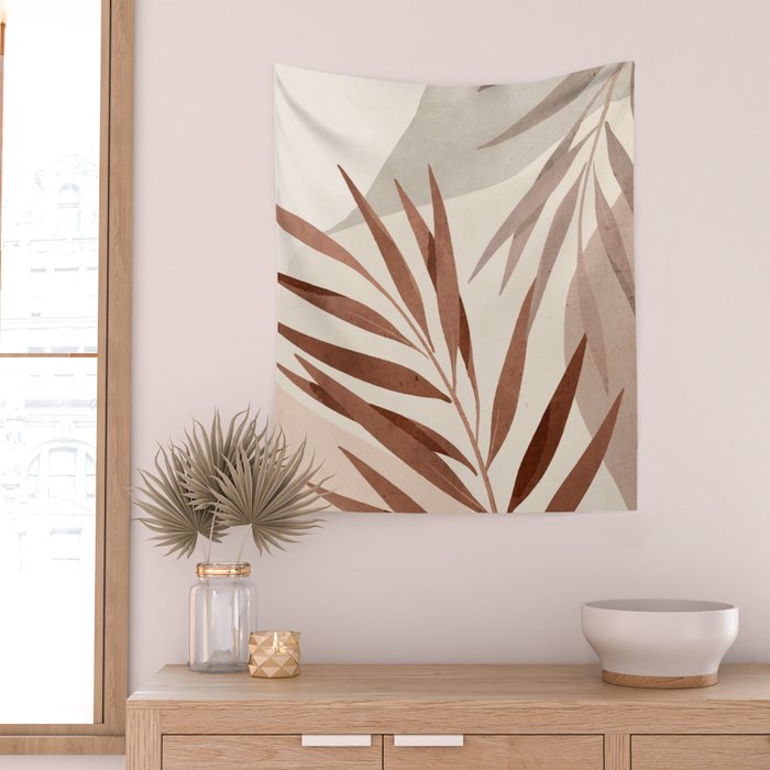 Minimal Abstract Art Tropical Leaf Wall Tapestry Gallery Image 2