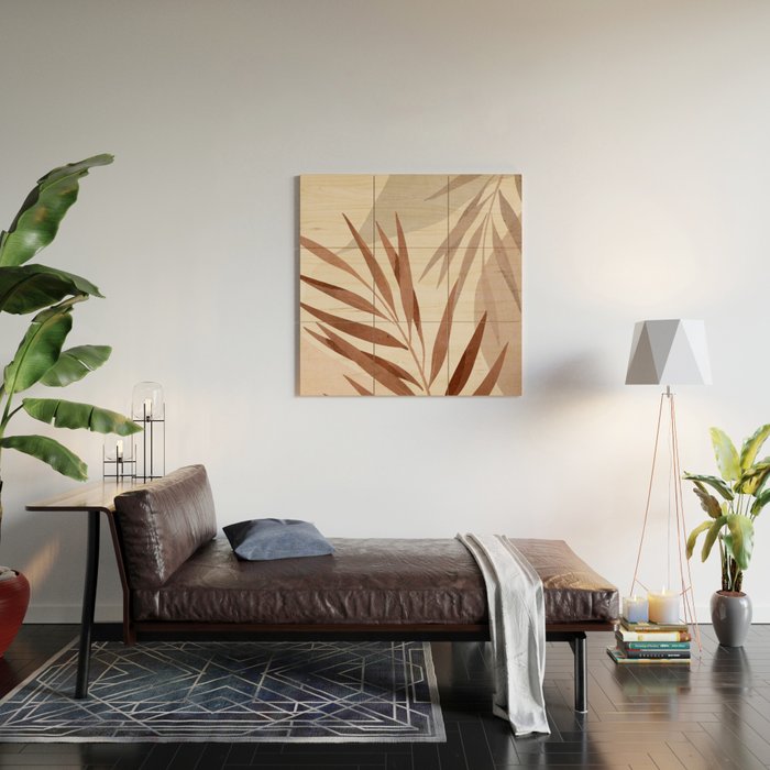 Minimal Abstract Art Tropical Leaf Wood Wall Art Gallery Image 2