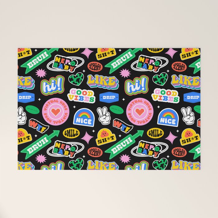 Retro cartoon sticker label pattern Welcome Mat Gallery Image 1
