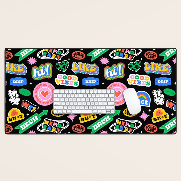 Retro cartoon sticker label pattern Desk Mat Gallery Image 1