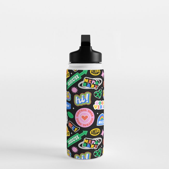 Retro cartoon sticker label pattern Water Bottle Gallery Image 3