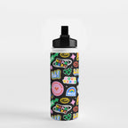 Retro cartoon sticker label pattern Water Bottle Gallery Image 2