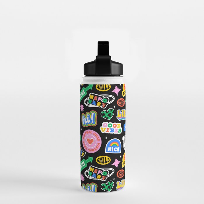 Retro cartoon sticker label pattern Water Bottle Gallery Image 2