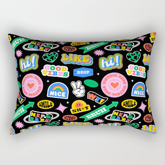 Retro cartoon sticker label pattern Rectangular Pillow Gallery Image 2