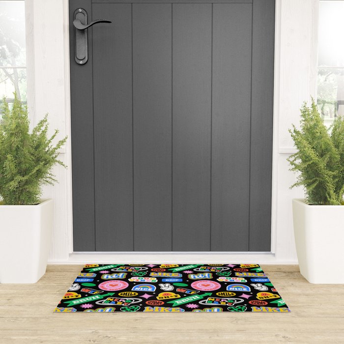 Retro cartoon sticker label pattern Welcome Mat Gallery Image 3
