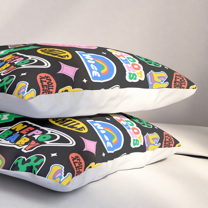 Retro cartoon sticker label pattern Pillow Sham Gallery Image 3