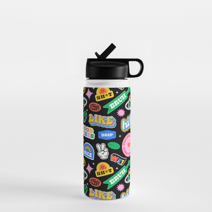 Retro cartoon sticker label pattern Water Bottle Gallery Image 1