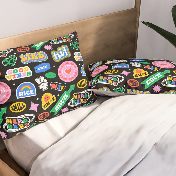 Retro cartoon sticker label pattern Pillow Sham Gallery Image 2