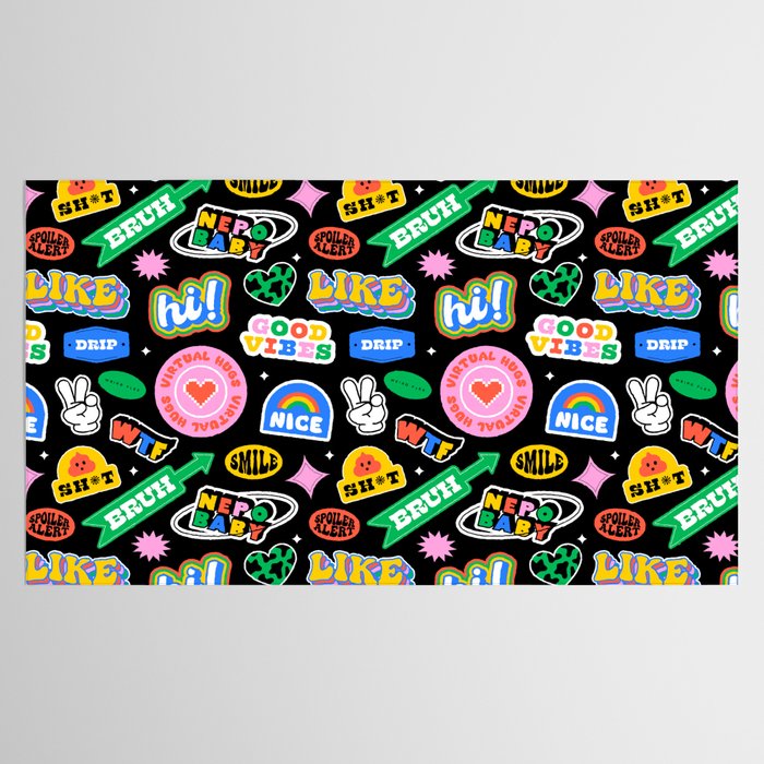 Retro cartoon sticker label pattern Tablecloth Gallery Image 2