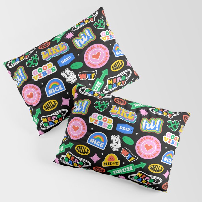 Retro cartoon sticker label pattern Pillow Sham Gallery Image 3