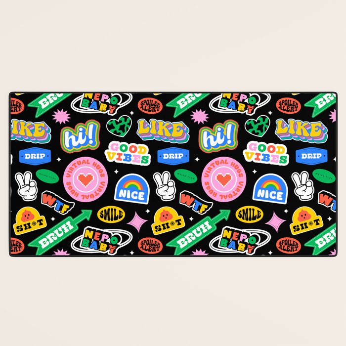 Retro cartoon sticker label pattern Desk Mat Gallery Image 3