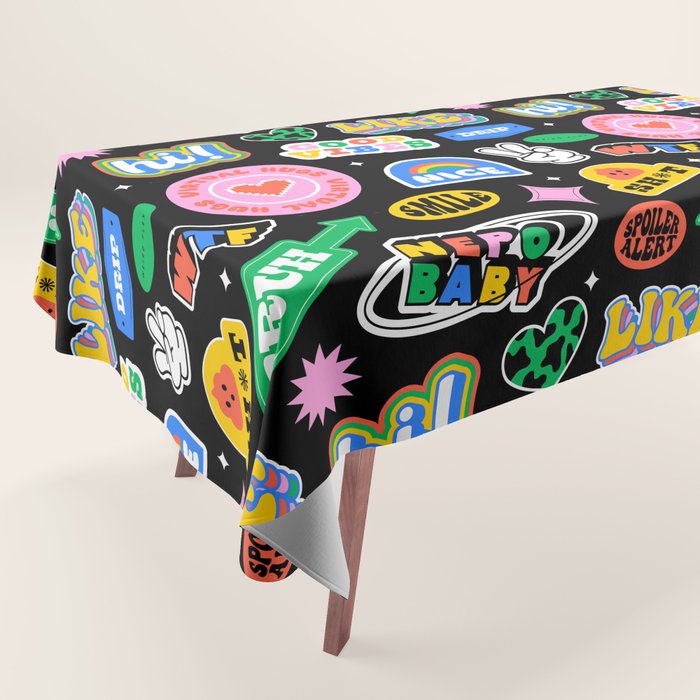 Retro cartoon sticker label pattern Tablecloth Gallery Image 1