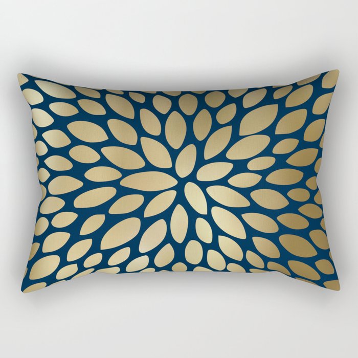 Gold and Navy Floral Bloom Rectangular Pillow Gallery Image 2
