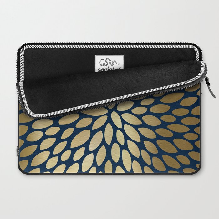 Gold and Navy Floral Bloom Laptop Sleeve Gallery Image 2