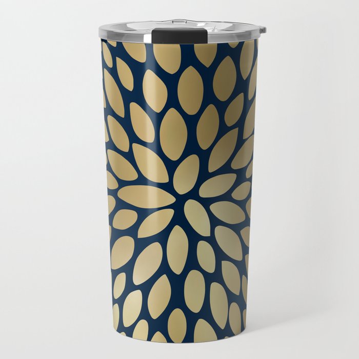 Gold and Navy Floral Bloom Travel Mug Gallery Image 1