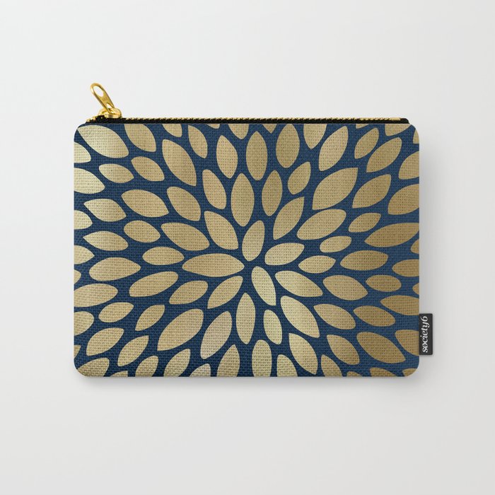 Gold and Navy Floral Bloom Carry All Pouch Gallery Image 1