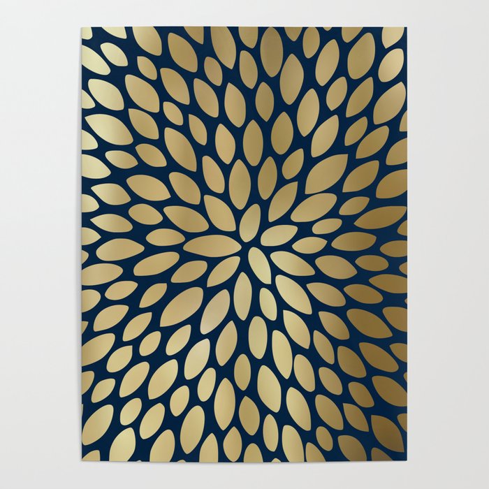 Gold and Navy Floral Bloom Poster Gallery Image 1