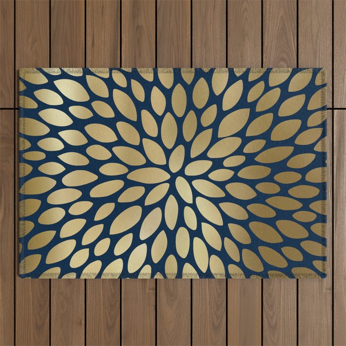 Gold and Navy Floral Bloom Outdoor Rug Gallery Image 1