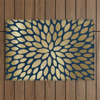 Gold and Navy Floral Bloom Outdoor Rug Gallery Image 1
