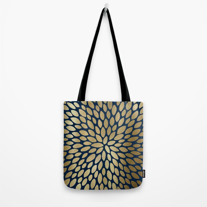 Gold and Navy Floral Bloom Tote Bag Gallery Image 2