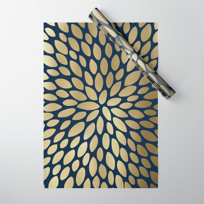 Gold and Navy Floral Bloom Wrapping Paper Gallery Image 1