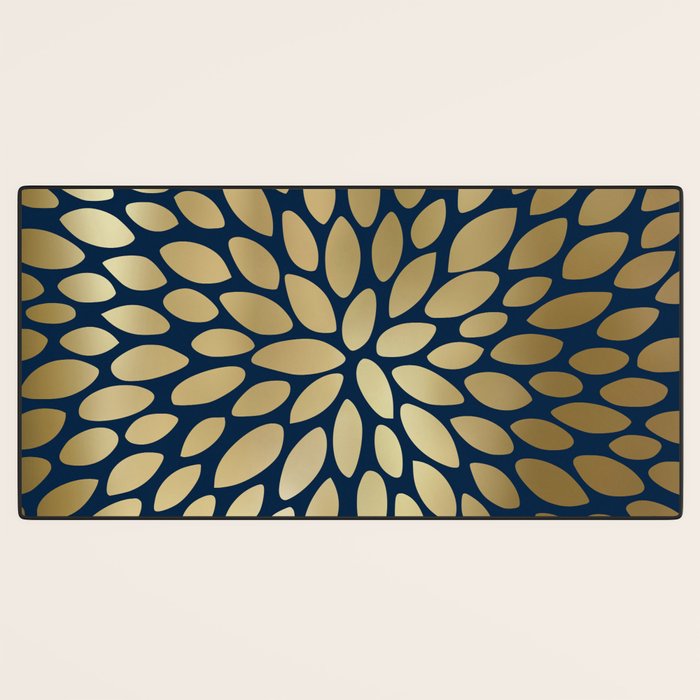 Gold and Navy Floral Bloom Desk Mat Gallery Image 3