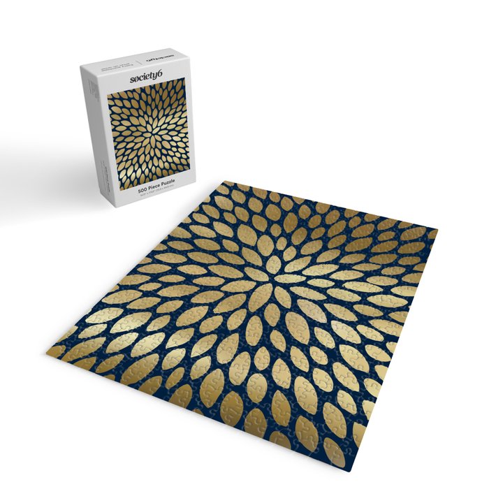Gold and Navy Floral Bloom Jigsaw Puzzle Gallery Image 2