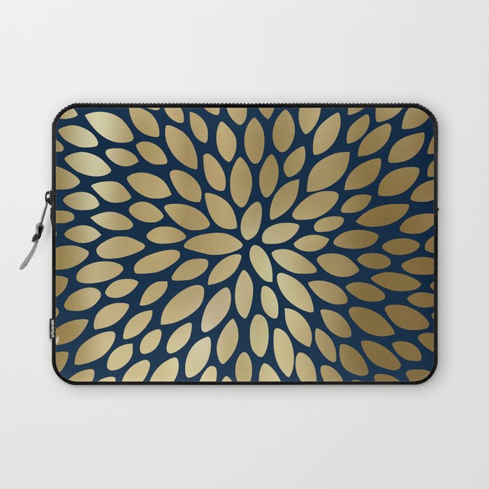 Gold and Navy Floral Bloom Laptop Sleeve Gallery Image 1
