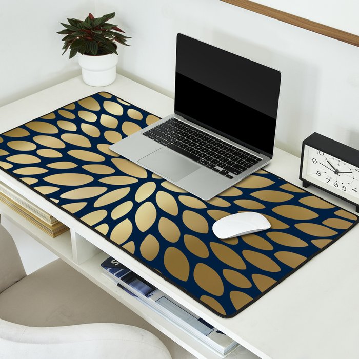 Gold and Navy Floral Bloom Desk Mat Gallery Image 2