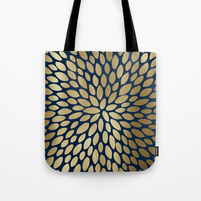 Gold and Navy Floral Bloom Tote Bag Gallery Image 1