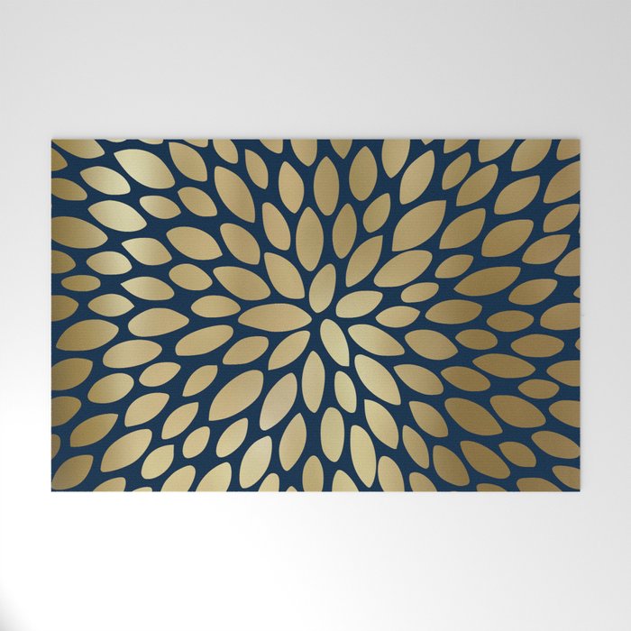 Gold and Navy Floral Bloom Welcome Mat Gallery Image 1