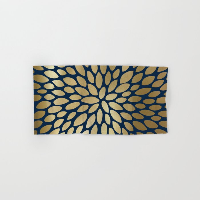 Gold and Navy Floral Bloom Bath Towel Gallery Image 1