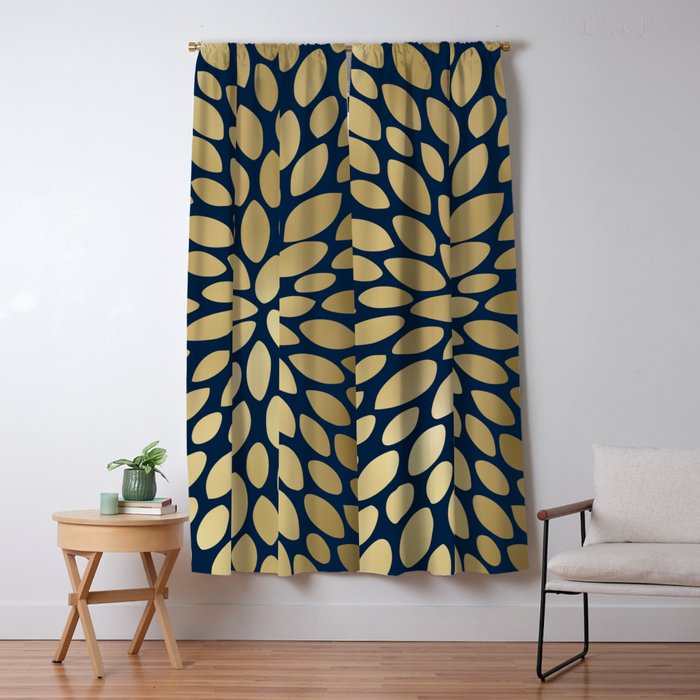Gold and Navy Floral Bloom Window Curtain Gallery Image 5