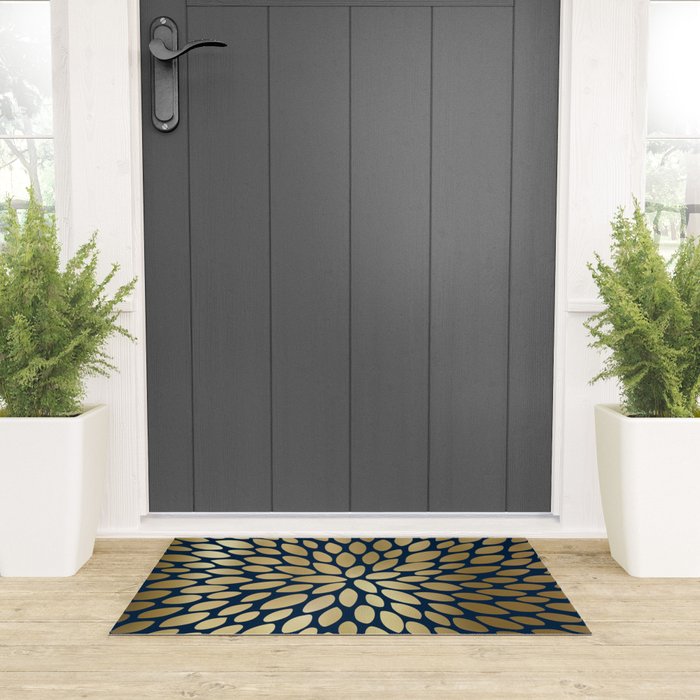 Gold and Navy Floral Bloom Welcome Mat Gallery Image 3