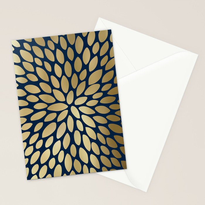 Gold and Navy Floral Bloom Stationery Card Gallery Image 2