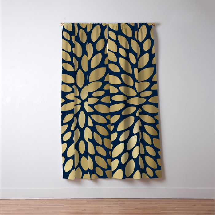 Gold and Navy Floral Bloom Window Curtain Gallery Image 3