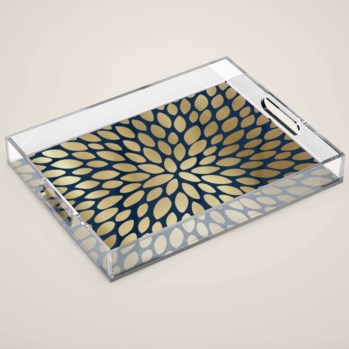Gold and Navy Floral Bloom Acrylic Tray Gallery Image 1