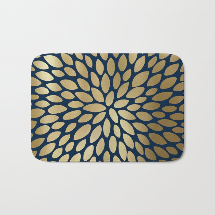 Gold and Navy Floral Bloom Bath Mat Gallery Image 1