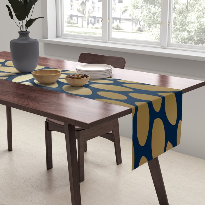 Gold and Navy Floral Bloom Table Runner Gallery Image 2
