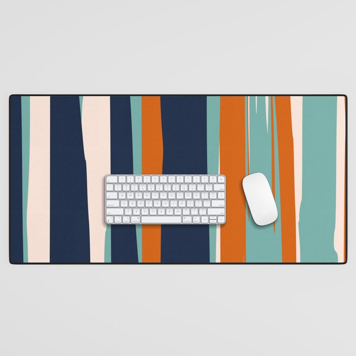 Stripes Abstract, Orange, Teal, Navy Desk Mat Gallery Image 1