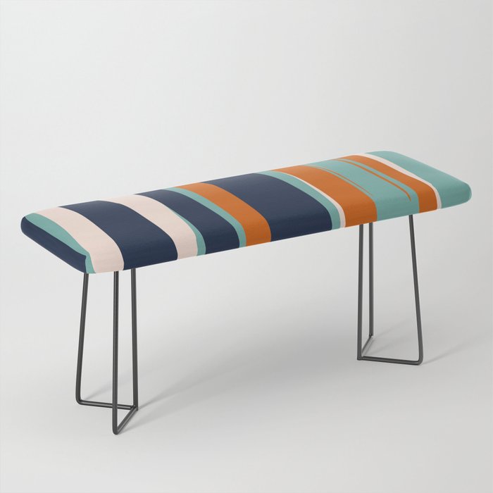 Stripes Abstract, Orange, Teal, Navy Bench Gallery Image 1