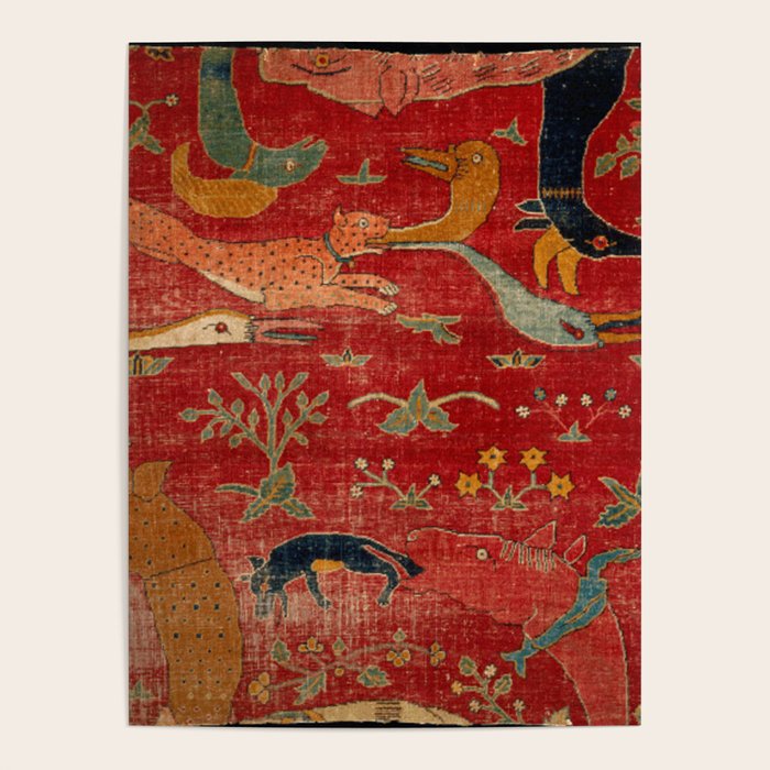 Animal Grotesques Mughal Carpet Fragment Digital Painting Poster Gallery Image 4