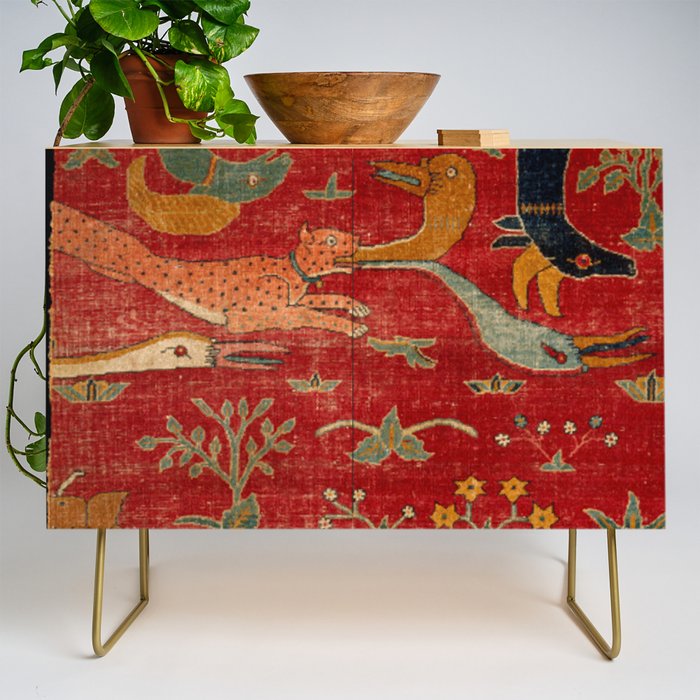 Animal Grotesques Mughal Carpet Fragment Digital Painting Credenza Gallery Image 1